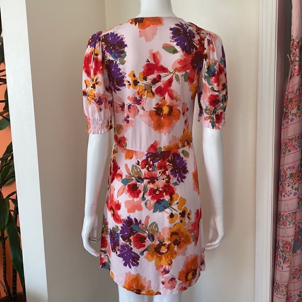 H&M Light Pink Floral Puff Sleeve Fit & Flare Mini Dress Size Small - Picture 7 of 13